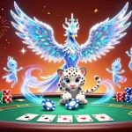 Jouer aux jeux du meilleur casino en ligne avec un phoenix de glace et des jetons de poker.