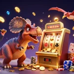 Illustration dynamique du meilleur casino en ligne avec des personnages amusants et des machines à sous en action.