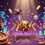 Jeu captivant au casino en ligne France légal avec une araignée dorée et des pièces en cascade