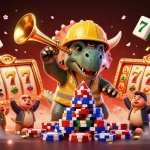 Le casino en ligne France légal propose des jeux dynamiques comme cette illustration de triceratops et de symboles chanceux.