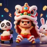 Engage with sbobet88 as the lion dance unfolds amidst vibrant crypto elements and festive decorations.
