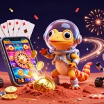 Casino en ligne France légal : le gecko martien découvre un casino doré sur Mars.