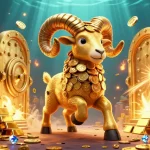 Illustration vibrant de ram doré avec des pièces de monnaie représentant un casino en ligne France légal.