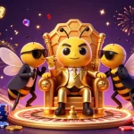 Experience judi bola with vibrant casino elements in a captivating 3D bumblebee illustration.