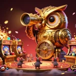 Pari sportif illustré par une scène féérique avec une chouette dorée en 3D et des éléments de jeu captivants.