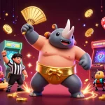 Visitez le meilleur casino en ligne avec un champion rhinocéros et des machines à sous colorées.