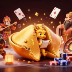 Capturant l'excitation du casino en ligne France légal, cette illustration de fortune cookie et dragon évoque la richesse.