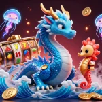 Jouez au casino en ligne France légal avec un dragon azur et des éléments de jeu captivants.