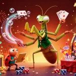 Jouez au casino en ligne France légal avec une illustration dynamique et colorée montrant des personnages de casino.