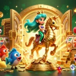 Découvrez une scène captivante avec notre casino en ligne France légal mettant en valeur l'héroïne et des trésors scintillants.