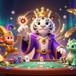 Jouer au casino en ligne France légal avec un tigre majestueux, des jetons et une ambiance festive.