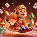 Illustration captivante représentant le sultan tigre et le génie serpent autour des jeux de casino en ligne France légal, symbolisant l'excitation du jeu.