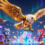 Découvrez le fascinant monde du casino en ligne France légal avec une illustration dynamique de machines à sous et cartes holographiques.