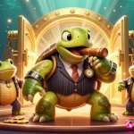 Plongez dans l'univers du casino en ligne légal en France avec un décor vibrant et animé, incarné par une tortue mobster.