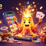 Jouez sur un casino en ligne France légal avec cette illustration dynamique représentant un volcan doré éruptif.