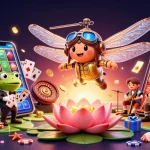 Profitez d'un casino en ligne sans KYC avec un pilote libellule et un croupier grenouille.