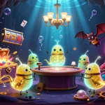 Experience thrilling moments at a credit card casino illuminated by glowworms in an underwater setting.