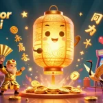 Engage with slot gacor hari ini through a vibrant 3D casino illustration featuring a glowing lantern spirit amidst winning slot reels.