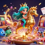 Illustration de casino en ligne France légal avec la princesse sirène et des jeux de machines à sous.