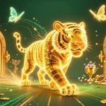 Experience thrilling gameplay at credit card casinos with a dynamic digital casino scene filled with vibrant game elements.